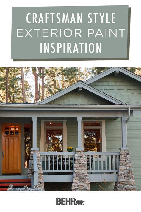 Craftsman House Colors Exterior Paint, Simply Sage Behr Paint, Behr Simply Sage, Vintage Exterior House Colors, Exterior House Colors Behr, Craftsman Color Palette Exterior, Behr Exterior Paint Combinations, Sage Exterior House Colors, Sage Green House Exterior Color Palettes