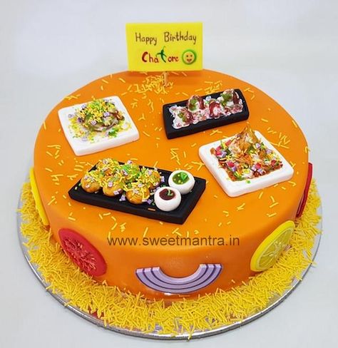 Indian Chaat theme customized cake for husbands birthday in Pune. For my other creations, please visit my website www.sweetmantra.in Indian Chaat, Husbands Birthday, Birthday Cake For Mom, Customized Cake, Birthday Cake For Husband, Cake Story, Chocolate Cake Designs, Cake For Husband, Fondant Cake Designs