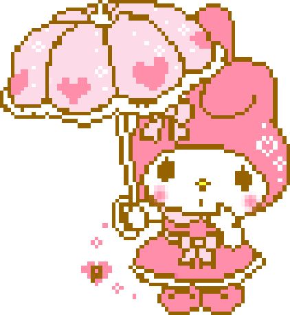 My Melody, Pixel Art, Art Style, Umbrella, Hello Kitty, Gif, Kitty, Pastel, Pink