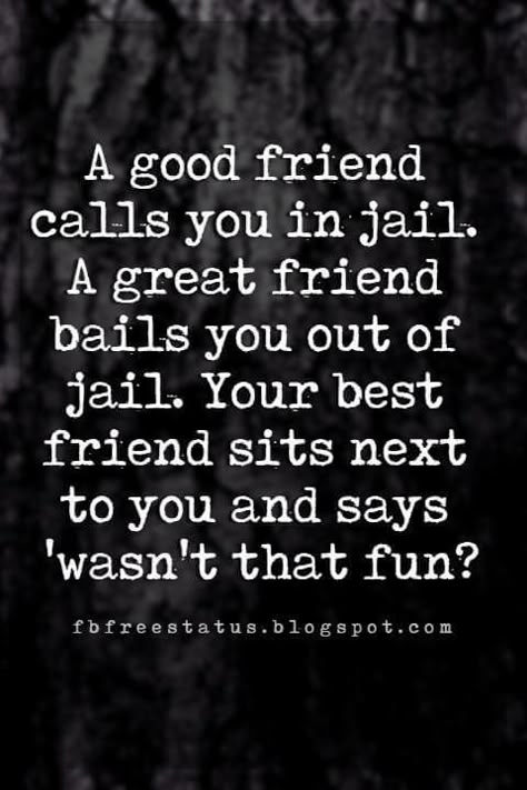 funny friendship quotes and sayings, A good friend calls you in jail. A great friend bails you out of jail. Your best friend sits next to you and says 'wasn't that fun? Short Funny Friendship Quotes, People Change Quotes, Funny Friendship Quotes, Friendship Quotes In Hindi, True Friends Quotes, Short Friendship Quotes, Funny Friendship, Servant Leadership, Leader In Me