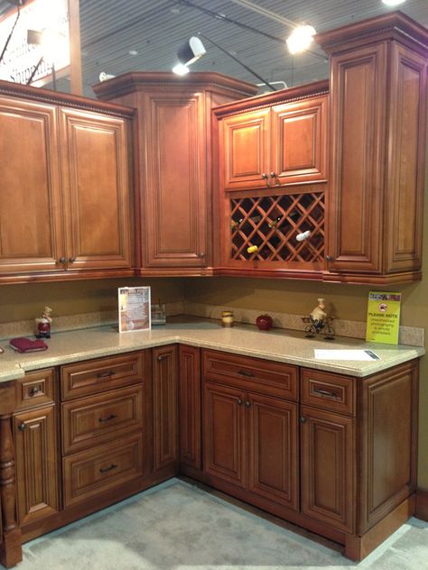 chestnut cabinets. Love this color of cabinets. Chestnut Kitchen Cabinets, Chestnut Cabinets, Chestnut Kitchen, Dream House Ideas Kitchens, Kitchen Cabinet Kings, Old Kitchen Cabinets, Corner Kitchen Cabinet, Cream Kitchen, Farmhouse Kitchen Cabinets