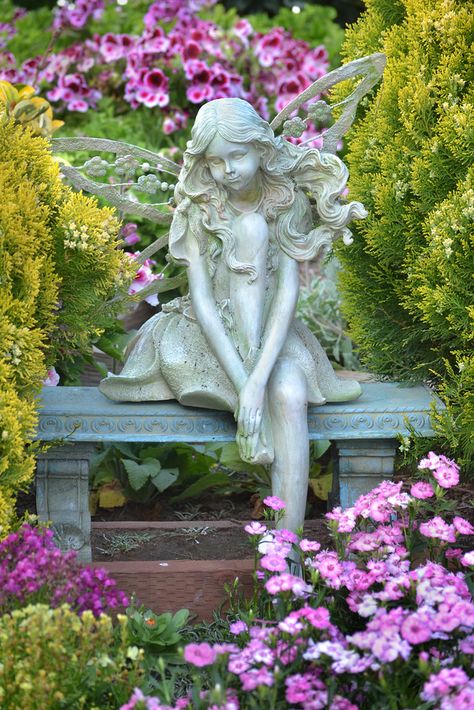 Fairyland | A fairy watches her garden grow at the Carlsbad … | Flickr Outdoor Reading Nooks, Outdoor Reading, Carlsbad Flower Fields, Fairy Statues, Reading Nooks, The Secret Garden, Gorgeous Gardens, Fairy Land, Garden Ornaments