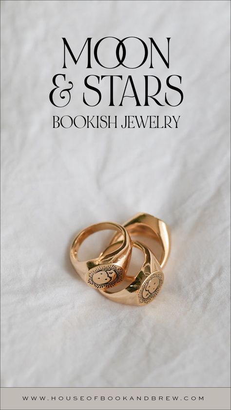 Shop all bookish jewelry at House of Book & Brew - subtle bookish merch & officially licensed fandom merch! Bookish Jewelry, Moon Of My Life, Fandom Merch, Bookish Merch, Sun And Stars, Bookish Gifts, Jewelry Ring, Stars And Moon, Of My Life