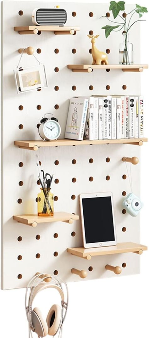 Amazon.com: Large Pegboard Wall Rack for Home Entrance& Office Desk, Wooden Peg Boards Modular Storage Organizer Combination Kit, Craft Ornamental Display Shelf (Color : White Pegboard(120x60x1.5cm)) : Home & Kitchen Peg Board In Bedroom, Peg Board Home Office, Wood Pegboard Wall, Peg Wall Storage, Peg Board Bedroom, Makeup Pegboard, Pegboard Bedroom Ideas, Peg Board Kids Room, Painted Pegboard Ideas