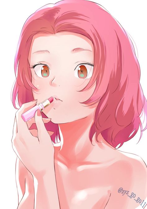 Applying Lipstick Pose Reference, Holding Lipstick Reference Drawing, Lipstick Pose Reference, Applying Makeup Pose Reference, Applying Lipstick Pose, Holding Lipstick Reference, Anime Lipstick, Holding Lipstick, Twitter Username