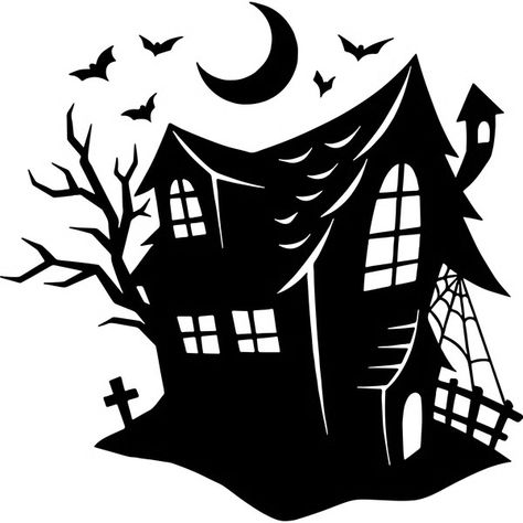 Spooky House Silhouette, Haunted House Silhouette, Haunted House Clipart, Haunted House Drawing, Halloween Window Silhouettes, Gothic Chair, House Png, Halloween Logo, Parade Ideas