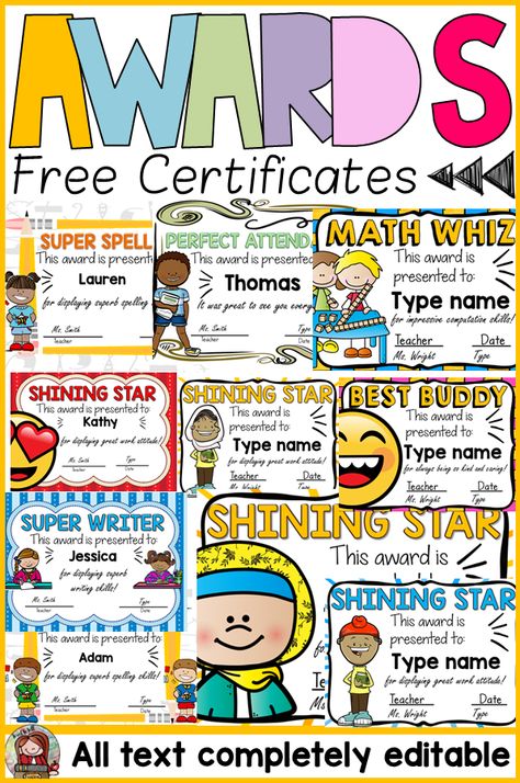 Present your students with these monthly, graduation or end of year diploma award certificates. Preschool Award Ideas, Free Sight Word Activities, Certificates Of Appreciation, Kindergarten Awards, Classroom Certificates, Classroom Awards Certificates, School Poem, Student Awards Certificates, Kindergarten Graduation Ideas