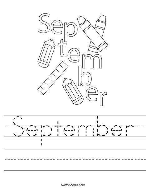 September Worksheet - Twisty Noodle September Tracing Worksheet, September Worksheets Preschool, September Worksheets, Elementary Activity, Halloween Worksheet, September Activities, Twisty Noodle, Preschool Language, Preschool Homeschool