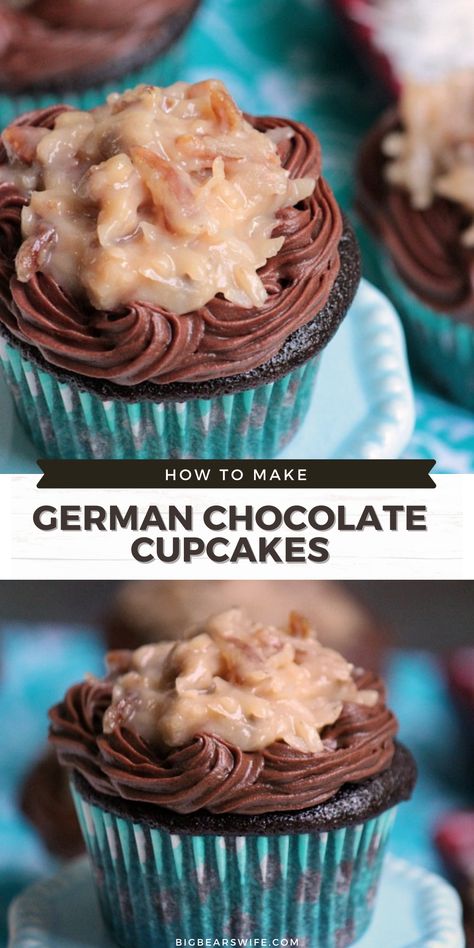 German Chocolate Cupcakes Frosting, Easy German Chocolate Cupcakes, German Chocolate Cupcakes From Scratch, German Chocolate Cake Cupcakes, Octoberfest Recipes, Bar Specials, Homemade Chocolate Cupcakes, German Chocolate Cupcakes, Chocolate Fudge Icing