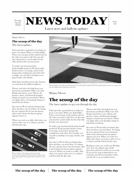 A classic newspaper template gives a professional feel to your club’s or organization’s news This premium newspaper template in Word comes fully formatted for quick and easy changes. Its familiar layout that follows traditional newspaper formatting, with columns, headlines, bylines, captions, and more, makes this newspaper article template easy to navigate for any reader. This Word newspaper template prints on tabloid-sized paper. This is an accessible template. Article Format Design, News Paper Design Creative, Caption Design Layout, News Paper Ideas, News Paper Layout Design, Word Layout Design, News Articles Newspaper, News Paper Template, Newspaper Header