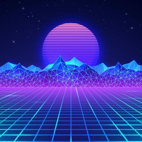 Futuristic Retro, Neon Sunset, Retro Landscape, Free Logos, Art Cyberpunk, Acid Art, Futuristic Aesthetic, Vaporwave Art, New Retro Wave