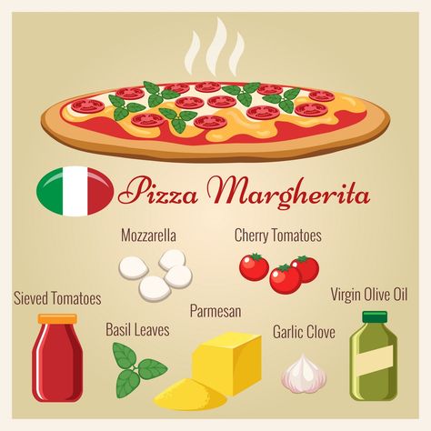 Pizza Illustration, Pizza Margarita, Margarita Pizza, Culinary Cooking, Food Doodles, Food C, Lunch Hour, Food Infographic, Pizza Margherita