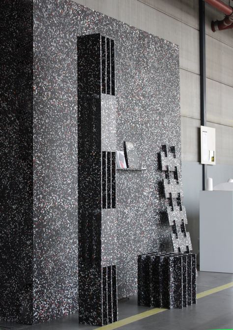 Plasticiet produces terrazzo-like material from recycled plastic Recycled Plastic Tiles, Plastic Architecture, Futuristic Bathroom, Recycle Interior, Recycling Companies, Recycled Tile, Materials And Structures, Plastic Texture, Forehead Thermometer