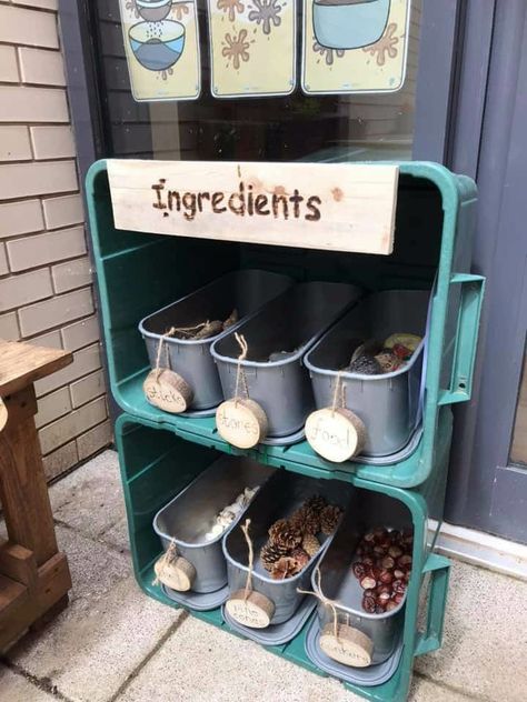 Outdoor Learning Ideas, Kitchen Kindergarten, Eyfs Outdoor Area, Kitchen Classroom, Preschool Playground, Outdoor Learning Activities, Preschool Garden, Outdoor Play Space, Outdoor Learning Spaces