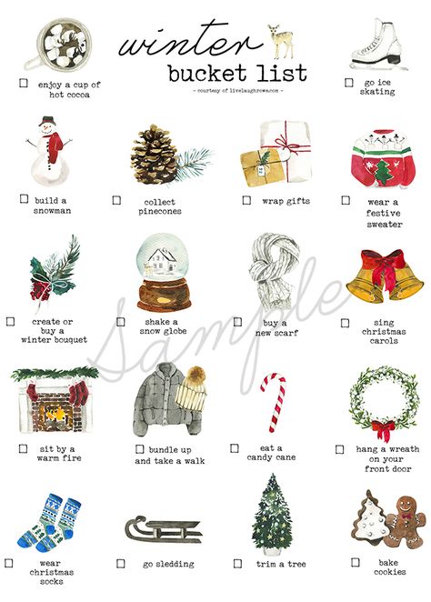 It’s time to grab your coats and scarves to start tackling this Winter Bucket List. Before we know, Christmas will be here. ’Tis the Season! Print yours at livelaughrowe.com Freetime Activities, Bucket List Printable, Glume Harry Potter, Christmas Bucket List, Christmas Bucket, Winter Bucket List, Winter Bouquet, Christmas Snow Globes, Christmas Feeling