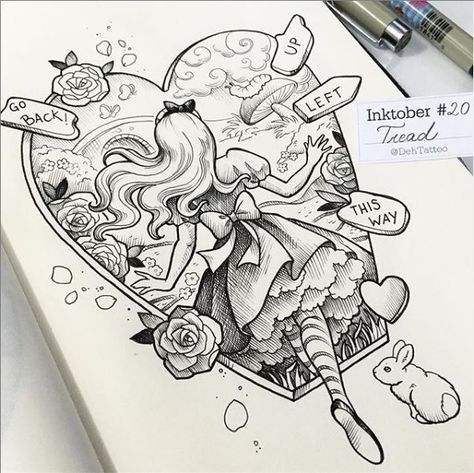 December Tattoo, Spooky Board, Tim Burton Tattoo, Images Pop Art, Alice And Wonderland Tattoos, Alice In Wonderland Artwork, Alice In Wonderland Drawings, Wonderland Artwork, Wonderland Tattoo