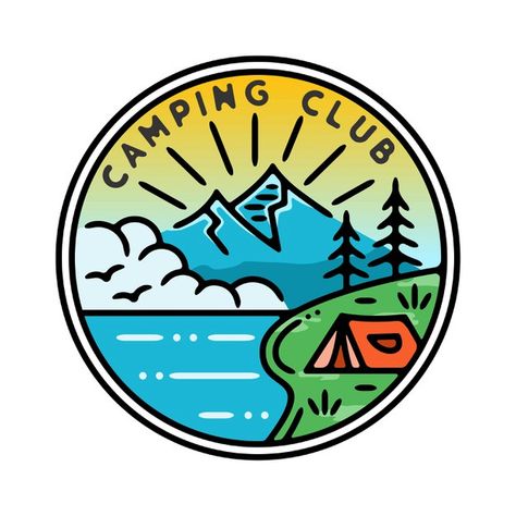 Camp Badges, Draw Dividers, Girl Outlines, Procreate Ideas, Space Doodles, Camping Club, Text Dividers, Adidas Art, Travel Clipart