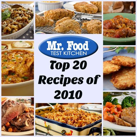 This is one collection of recipes you certainly won't want to miss! They're the top 20 recipes of 2010 - ones that readers just like you selected then shared with Mr. Food just how much they loved them. Mr Food Test Kitchen Recipes, Mr Food Recipes On Tv, Mr Food Recipes, Mr Food, Tv Food, Appetizer Ideas, Great Appetizers, Food Test, Kitchen Tops