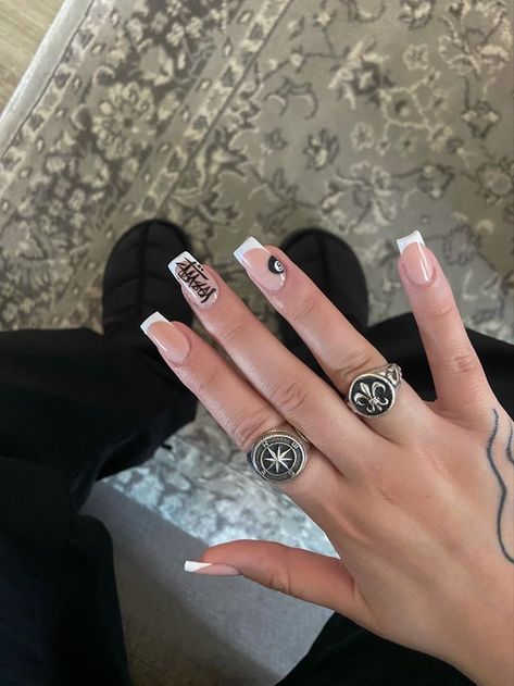 Stussy Nails, Short Basic Nails, Nails Coffin Short, Nail Art Inspo, Simple Gel Nails, Summery Nails, Girly Acrylic Nails, Basic Nails, Simple Acrylic Nails