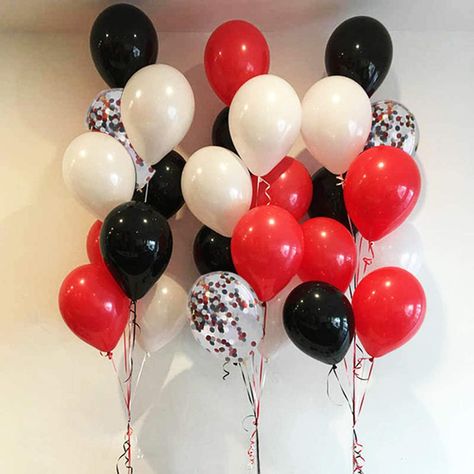 Confetti Balloons Birthday, Red Confetti, Black Party Decorations, Birthday Party Decorations For Adults, Casino Party Decorations, Black Confetti, White Confetti, Balloon Ribbon, Balloon Kit