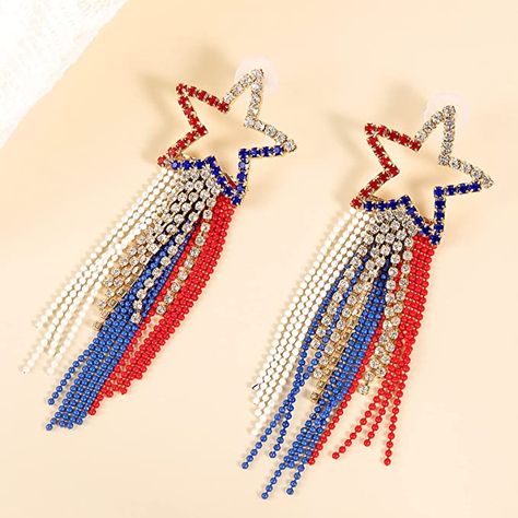 Memorial Day Party, Patriotic Accessories, Patriotic Jewelry, Patriotic Bows, Blue Dangle Earrings, Holiday Party Gift, Usa Patriotic, Star Earrings Stud, Gift Bows