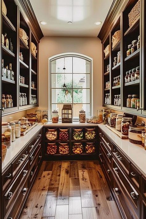 Large Farmhouse Pantry, Pantry Dream, Dream Pantry Walk In Luxury, Dream Pantry Walk In, Fancy Pantry, Pantry Window, Luxury Pantry, Dry Pantry, Butler Pantries