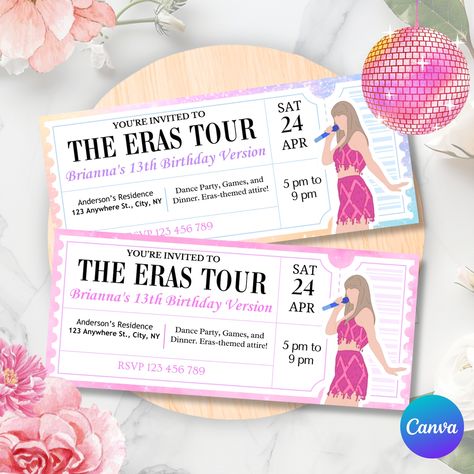 Taylor Swift Birthday Invitations, Swiftie Birthday, Eras Party, Taylor Swift Tickets, Taylor Swift Birthday Party Ideas, Taylor Swift Party, Taylor Swift Birthday, Karaoke Party, Party Tickets