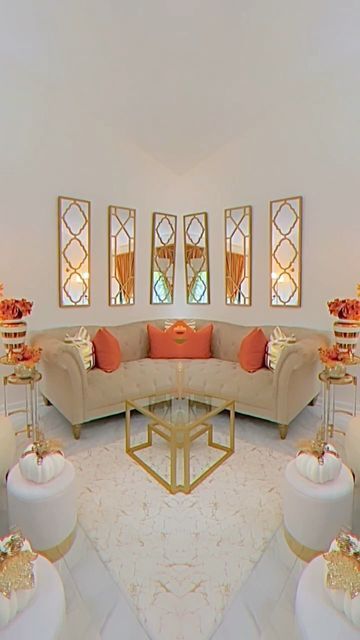 Burnt Orange And Gold Living Room, Burnt Orange Living Room Decor Ideas, Orange And Gold Living Room, Orange And Cream Living Room, Cream And Orange Living Room, Orange And Gold Living Room Decor, Orange Dining Room Decor, White Orange Living Room, Gray And Orange Living Room Ideas