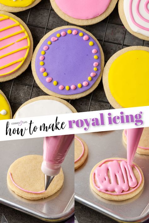 This Royal icing recipe is easy to use, perfect for outlining and flooding cookies! Make fun and simple decorated cookies for any occasion. Outline And Flood Royal Icing, Royal Icing Inspiration, How To Make Iced Cookies, The Best Royal Icing For Sugar Cookies, Thick Royal Icing Recipe, Cookie Flooding Icing Recipe, Royal Icing For Cookies Decorating, Flood Royal Icing Recipe, How To Flood Cookies With Royal Icing