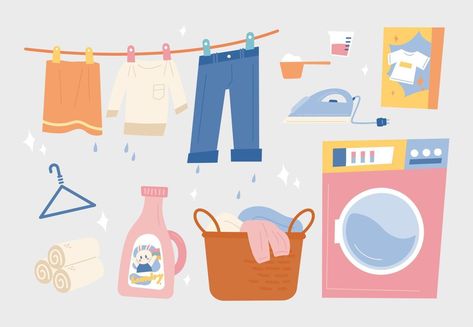 Laundry Hanging, Laundry Business, Creative Content, Journal Stickers, Laundry Detergent, Spring Cleaning, Flat Design, Children Illustration, Infographic Design