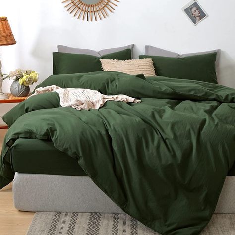 Forest Green Cotton Duvet Cover, Stonewashed cotton Bedding, Luxurious Cozy Comfy Soft Cotton Bedding Set King, Queen, Full Cotton Duvet Set Unique Duvet Covers, Green Bedding Set, Textured Duvet Cover, Green Duvet, Green Duvet Covers, Bedding Duvet, Green Bedding, Cotton Bedding Sets, Linen Duvet Covers