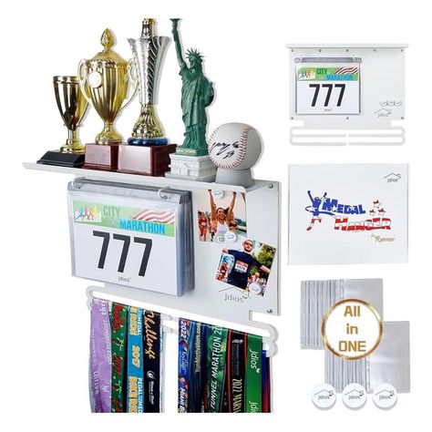 Jdios Medal Hanger & Race Bib Display Trophy Shelf. Made Of Metal. New, Open Box. Race Bib Display, Bib Display, Medal Hanger Display, Trophy Shelf, Race Bibs, Medal Hanger, Outdoor Games, Open Box, Shop House