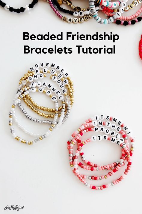 beaded friendship bracelets DIY - see kate sew Easy Bracelets, Diy Friendship Bracelets Easy, Beaded Friendship Bracelets, Diy Friendship Bracelet, Making Friendship Bracelets, Friendship Bracelets Easy, Diy Friendship Bracelets Tutorial, Homemade Bracelets, Diy Beaded Bracelets