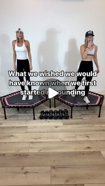 Jess Hammer & Riah Adams on Instagram: "Understanding the down bounce on a rebounder or mini trampoline will make you feel so much more comfortable during your workouts. 

Unlike a traditional trampoline where you aim to jump high, the down bounce involves bending your knees like a squat and pressing down into the trampoline. 

This technique focuses on staying low and using your legs to push into the tramp, creating a different kind of stability and control.

When your body and mind connect this concept, you will sail through your workouts with ease. 

The down bounce not only enhances your balance but also provides a more stable and controlled movement pattern, making each session more effective and enjoyable.

Once you get this technique, and you’ll notice a significant improvement in y Mini Trampoline Storage Ideas, Rebounder Before And After, Trampoline Exercises Workouts, Rebounding Before And After, Trampoline Workout Benefits, Rebounding Workout, Trampoline Exercises, Trampoline Exercise, Trampoline Ideas