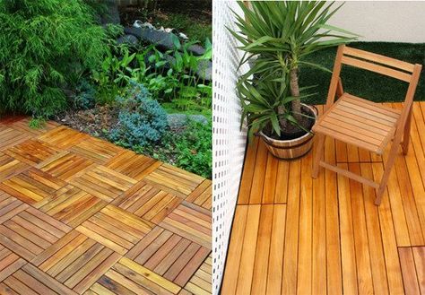 10 (Non-Renovation) Renovation Ideas For Renters Love the patio flooring! Backyard Ideas For Renters, Deck Tiles, Easy Backyard, Patio Flooring, Diy Deck, Small Yard, Deck Garden, Apartment Garden, Building A Deck