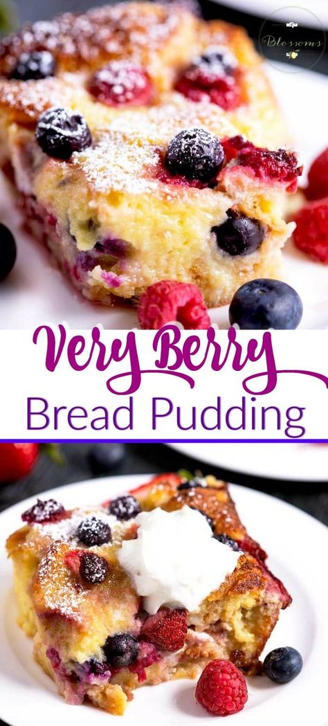 Berry Bread Pudding, Berry Bread, Best Bread Pudding Recipe, Super Easy Dessert, Sweet Custard, Puding Roti, Super Easy Desserts, Breakfast For A Crowd, Brunch Easy