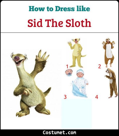 Sid the Sloth (Ice Age) Costume for Cosplay & Halloween 2021 Sid The Sloth Costume, Ice Age Costume, Sloth Costume Diy, Sloth Halloween Costume, Sloth Costume, Sloth Onesie, Sid The Sloth, Costume For Halloween, Costume Diy