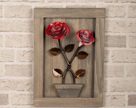 Personalized Gift - Framed Twisted Metal Roses for Iron 6th Anniversary Wrought Iron Lights, Metal Roses, Iron Rose, Blacksmith Shop, Iron Red, Twisted Metal, Personalized Anniversary Gifts, Forging Metal, 6th Anniversary