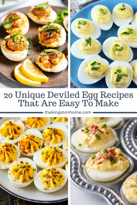 20 Unique Deviled Egg Recipes That Are Easy To Make - The Kingston Home: Do you love deviled eggs but want to change up the egg yolks just a bit? Then check out our 20 Unique Deviled Egg Recipes! via @craftykingstons Gourmet Deviled Eggs, Deviled Egg Recipes, Best Apple Desserts, Perfect Deviled Eggs, Frozen Fruit Bars, Guacamole Deviled Eggs, Hush Puppies Recipe, Devilled Eggs Recipe Best, Devilled Eggs