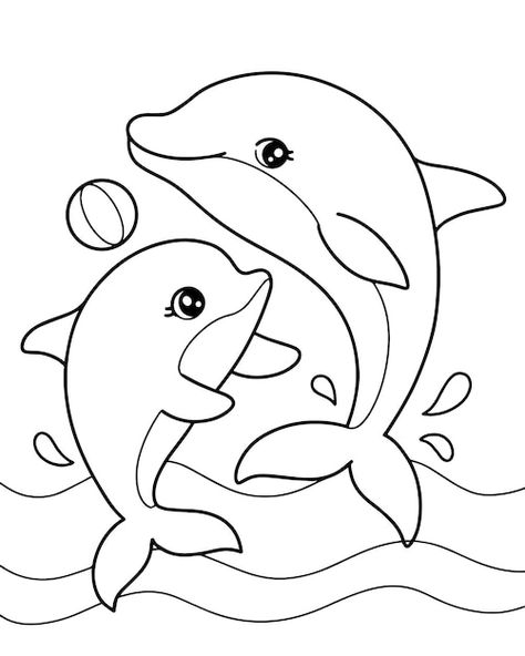 Kids Colouring Printables, Dolphin Drawing, Kids Printable Coloring Pages, Dolphin Coloring Pages, Page Illustration, Fish Coloring Page, Pattern Coloring Pages, Easy Coloring Pages, Animal Coloring Books