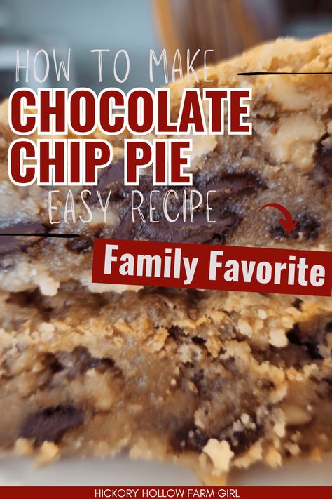 Easy Chocolate Chip Pie Chocolate Chip Pie Recipe Easy, Chocolate Chip Cookie Pie Recipe, Chocolate Chip Pie Recipe, Chocolate Chip Cookie Pie, Chocolate Chip Pie, Gooey Chocolate Chip Cookies, Easy Pie Recipes, Warm Chocolate, Special Desserts