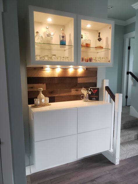 Diy Dry Bar, Ikea Floating Shelves, Bar Buffet, Design Desks, Cheap Houses, Small Space Design, Dry Bar, Small Space Diy, Home Office Storage