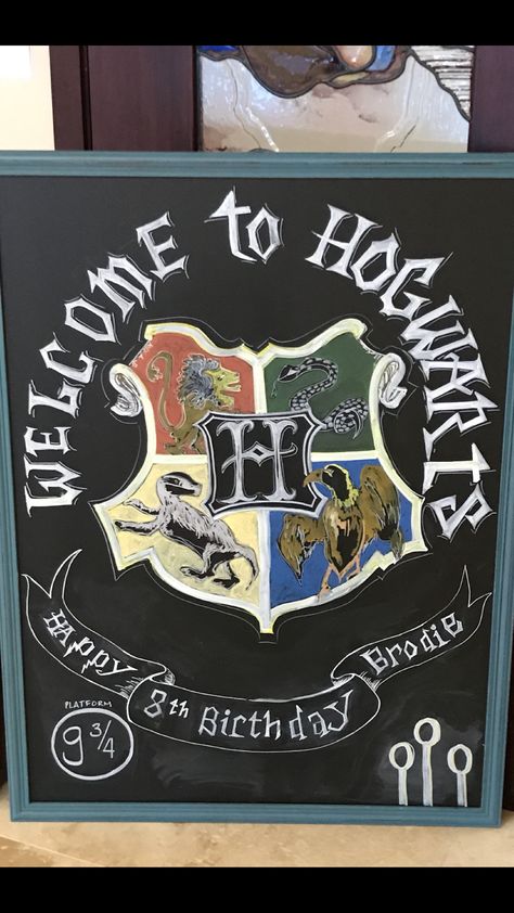 Harry Potter Birthday Chalkboard, Welcome To Hogwarts Sign, Harry Potter Chalkboard Art, Harry Potter Welcome Sign, Hogwarts Sign, Welcome Sign Front Door, Welcome Signs Front Door, Welcome To Hogwarts, Harry Potter Theme Party