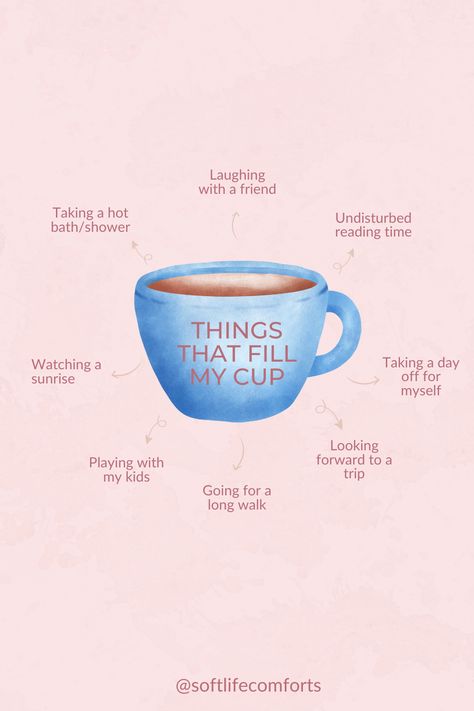 These are just a few ideas to get you started on a well-deserved self-care. 🌟 The most important thing is to find activities that you enjoy and that make you feel good. So take some time for yourself each day, fill your cup, and enjoy your journey to soft life! ✨  #softlifecomforts #fillyourcup #enjoythejourney #balancedlife #nationalwomensmonth2024#nationalwomensmonthcelebration Fill Your Cup Activity, What Fills Your Cup, Filling Your Cup, Fill Your Cup, Wellness Apps, Healing Journaling, Health Tools, Soft Life, Time For Yourself