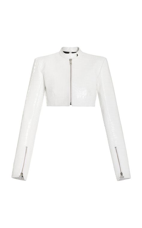 Jacket Crop, Laquan Smith, Embellished Jacket, Cropped Jacket, Mode Fashion, Crop Jacket, Moda Operandi, Cow Leather, White Leather