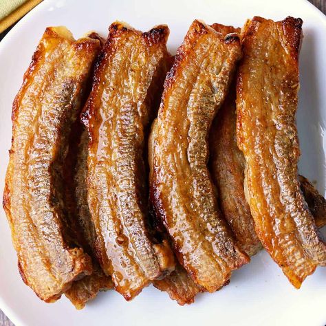 Pork Belly Recipe Oven, Pork Belly Oven, Pork Belly Recipes Easy, Pork Belly Recipes Crispy, Pork Belly Strips, Fried Pork Belly, Vietnamese Dishes, Pork Belly Slices, Asian Pork