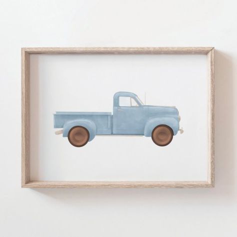 $14.05 | Blue Watercolor Vintage Truck Poster #boys #watercolor #nursery #kids #decor #blue #travel #vintage #truck #pickup Vintage Truck Nursery Theme, Truck Nursery Theme, Nursery Country, Hot Air Balloon Nursery Decor, Truck Nursery, Kids Playroom Art, Hot Air Balloon Nursery, Truck Theme, Surfboard Wall Art