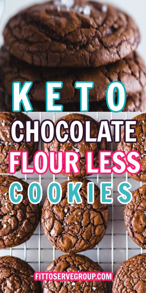 two images the first of stacked keto chocolate flourless cookies staked one on top of the other. The second image shows these rich chocolate cookies on a baking rack. Keto No Flour Cookies, Keto Espresso Cookies, Keto Chocolate Chocolate Chip Cookies, Keto Fudge Cookies, Low Carb Dark Chocolate Recipes, Flourless Keto Cookies, Keto Friendly Cookies Recipes, Keto Double Chocolate Chip Cookies, Keto Chocolate Cookies Almond Flour