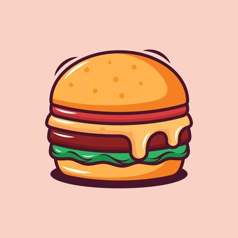 Hamburger Drawing, Food Drawing Easy, Burger Drawing, Burger Vector, Burger Cartoon, Doodles Bonitos, Idle Game, Food Cartoon, Cute Food Drawings