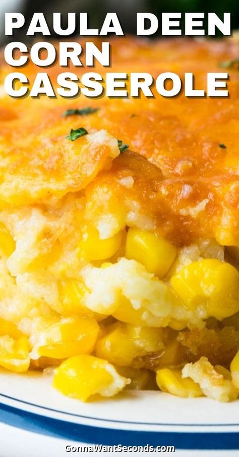 Baked Creamy Corn Casserole, Cornbread Casserole Paula Deen, Savory Corn Casserole, Thanksgiving Recipes Corn Casserole, Paula Deen Corn Casserole Recipe, Corn Casserole With Sour Cream, Sweet Corn Casserole Recipe, Sweet Corn Pudding Recipe Southern, Holiday Corn Recipes